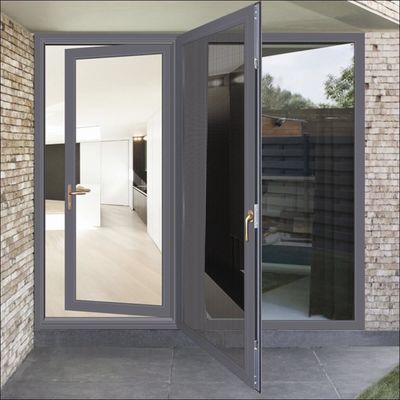 Screen Integrated Aluminum Swing Doors Casement Double Glass Curved Inner Sash