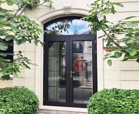 Round Arched Top Aluminum Casement Doors , Retro Exterior Doors With Hinge