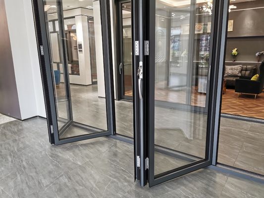 Double Tempered Glass Black Aluminum Bifold Doors , Sliding Folding System Doors